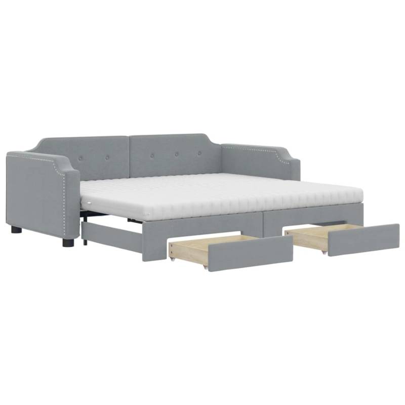 vidaXL Tagesbett Ausziehbar mit Schubladen Hellgrau 100x200 cm Stoff1881290 von VIDAXL