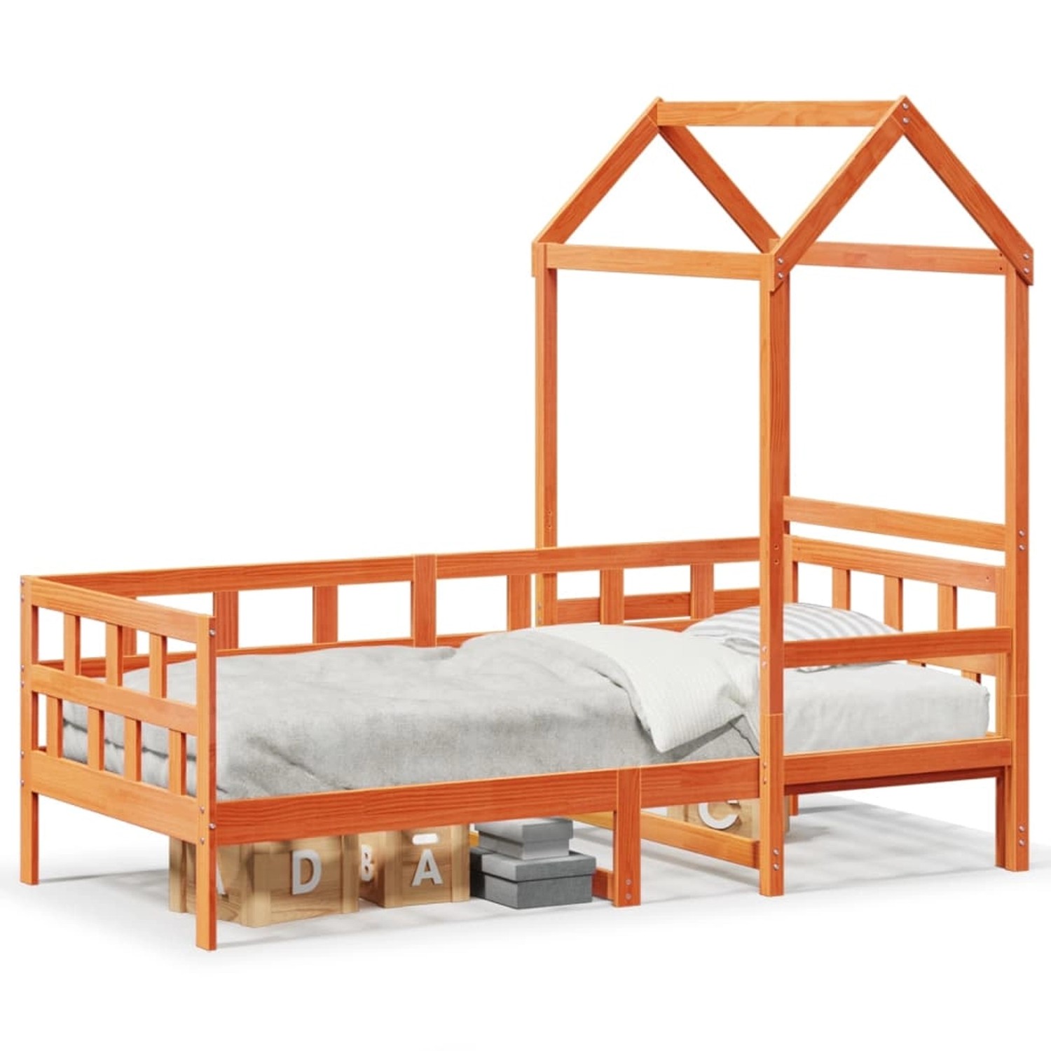 vidaXL Tagesbett mit Dach Wachsbraun 90x200 cm Massivholz Kiefer2101426 von VIDAXL