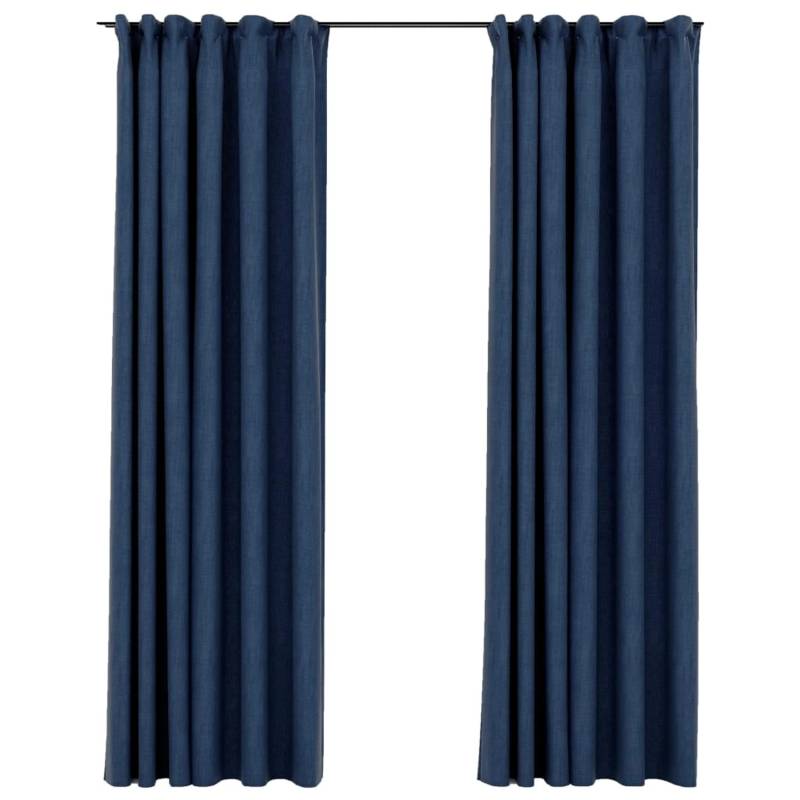 vidaXL Verdunkelungsvorhänge Haken Leinenoptik 2 Stk Blau 140x245cm von VIDAXL