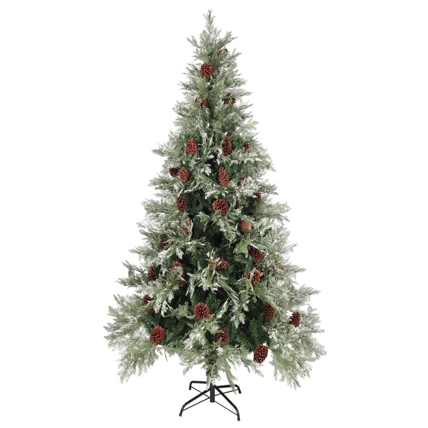 vidaXL Weihnachtsbaum mit LEDs Kiefernzapfen Grün Weiß 225 cm PVC   PE von VIDAXL