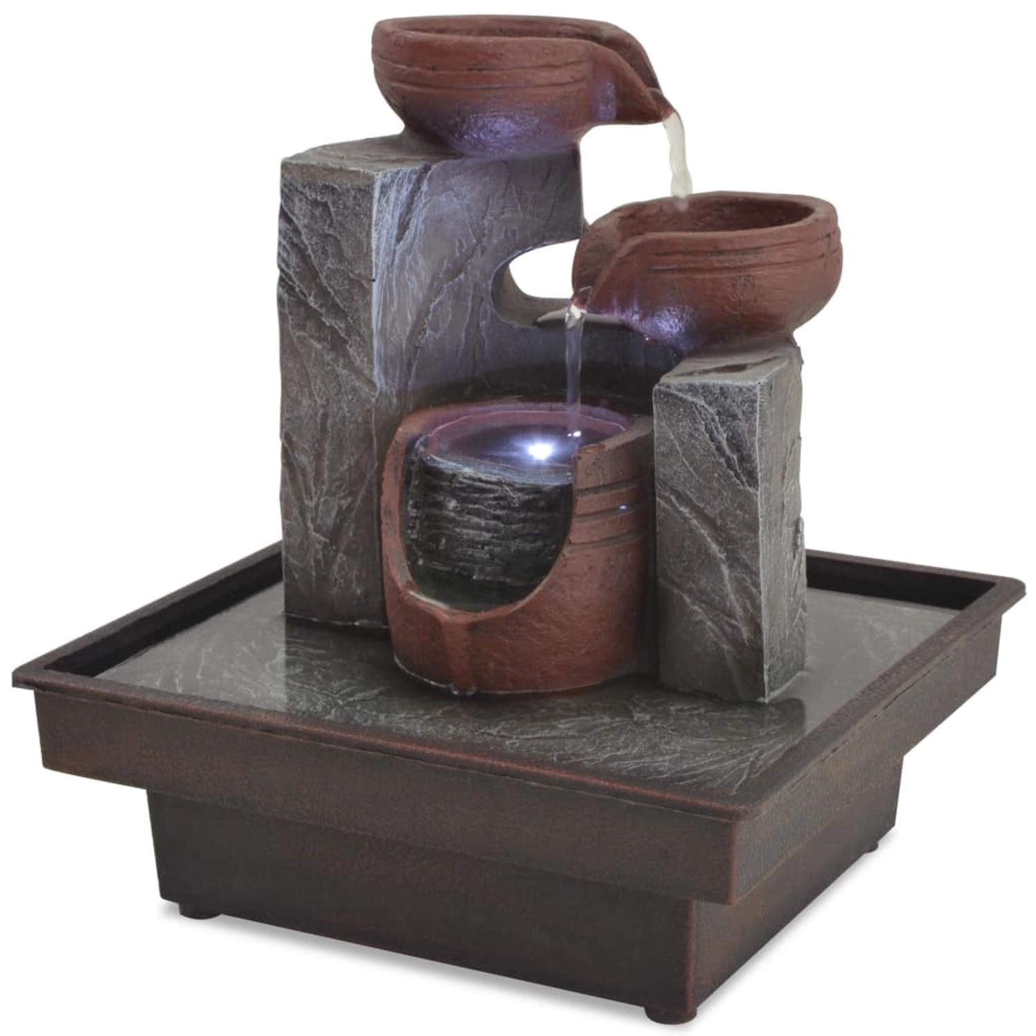 VidaXL Zimmerbrunnen mit LED Polyresin Kunststoff Grau und Braun VidaXL Zimmerbrunnen mit LED Polyresin Kunststoff Grau und Braun von VIDAXL