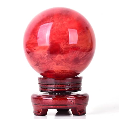 VIDECOR Rote Kristallkugel mit Ständer – Rote Obsidian-Kugel – Natürliche Schmelzquarz-Kristall-Edelstein-Kugel für Meditation, Heilung, Feng Shui, Weissagung, Kugel, Heimdekoration, Geschenk,1.96in von VIDECOR