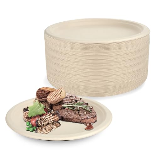 VIDETOL 150 Stück Bagasse Pappteller, 18 cm Paper Plates, Recycelbar Zuckerrohr Teller, Suppenteller aus Zuckerrohr für Partys, Picknicks und Grillabende von VIDETOL