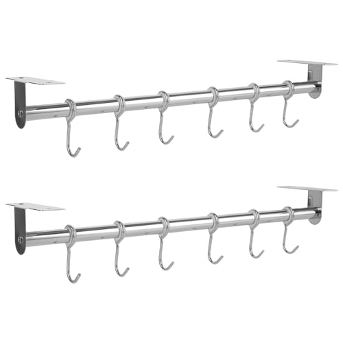 VIDETOL 2 Stück Hakenleiste Küche Edelstahl, 40 cm Hakenleiste Selbstklebend, Küchenleiste mit 6 Haken, Küchenutensilienhalter ohne Bohren für Küche und Badezimmer von VIDETOL