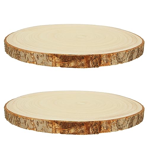 VIDETOL 2 Stück Holzscheiben 30 cm, 20 mm Dick, 28-32 cm Holzscheiben zum Basteln, Paulownia Baumscheiben mit Rinde, Baumscheiben Ohne Loch für Weihnachten Dekoration, Hochzeit und DIY Handwerk Holz von VIDETOL