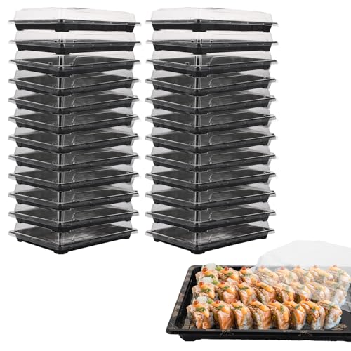 VIDETOL 25 Stück Meal Prep Boxen, 26 x 19 x 5 cm PET-Kunststoff Servierplatte mit Deckel, Wiederverwendbare Mealprepboxen für Sushi, Sandwiches, Obst und Gerichte von VIDETOL