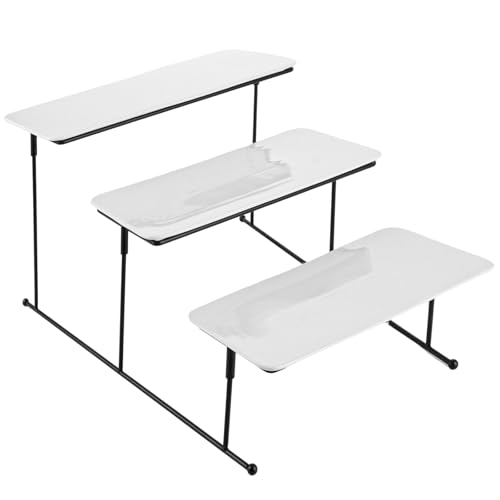 VIDETOL 3-Stufiges Serviertablett Groß, 35x16cm Servierplatten, Servierplatte Groß, Kuchenplatte Rechteckig, Serviertablett Porzellan mit Klappständer für Obst, Snacks, Kuchen von VIDETOL