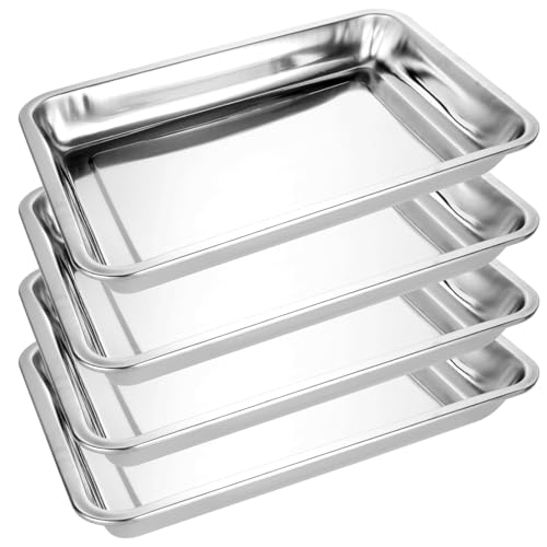 VIDETOL 4 Stück Backblech, 39 x 29 x 4,8 cm Rechteckige Kuchenblech, Tiefes Ofenblech, Auflaufform Edelstahl, Oven Tray für Backofen, Grill, Servieren von VIDETOL