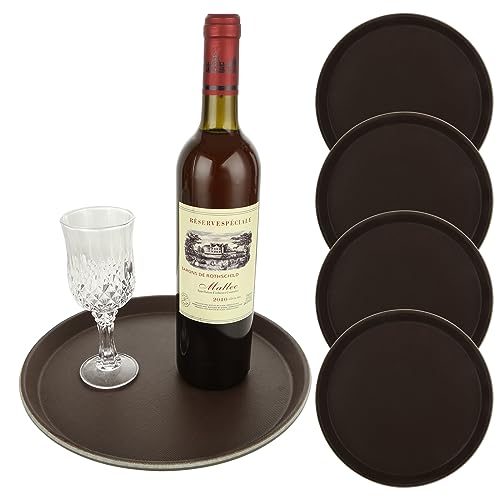 VIDETOL Serviertablett 5er Set, 28cm Kellnertablett Gastronomie, Rutschfester Oberfläche, Schwarzes Rundtablett für Restaurant, Café, Bar, Partys, Zuhause von VIDETOL