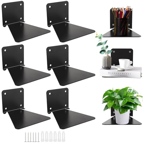 VIDETOL 6 Stück Unsichtbares Bücherregal Wand, 13 x 13 x 8 cm Metall Schwebendes Bücherregal, Schwarz Bücherregal Hängend für Büchern, Bonsai, Dekorationen von VIDETOL