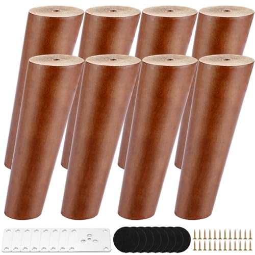 VIDETOL 8 Stück Möbelfüße Holz Schräg, 15 cm Tischbeine Holz, Konisch Schrankfüße Holz, Sofafüße Möbelbeine mit Schrauben, Filzgleiter und Montageplatten für Sofa, Schrank und Couch von VIDETOL