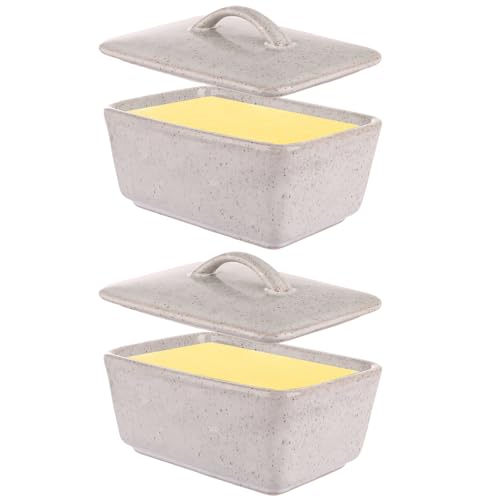VIDETOL Porzellan-Butterdose mit Deckel, Keramik-Butterbehälter mit Griff, Butterhalter für Theke, Frischkäsebehälter, Aufbewahrung, 2 Stück von VIDETOL