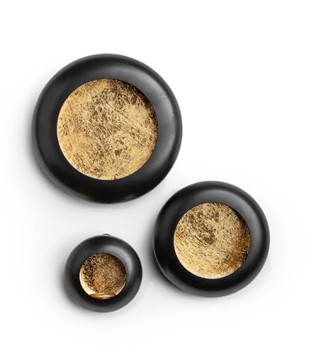 VIDI Kerzenhalter Set Wand Deko | Wanddekoration Wohnzimmer 3 Stuck | Gold Ornamente Wanddeko für Kerzen | Kerzenhalter Hängend Metall Wanddeko Gold | Ø13 / 18 / 23CM von VIDI