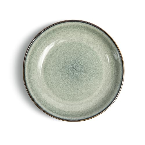 VIDI Sapore Pasta Teller Set in Salbeigrün | 6-teiliges Pastateller Geschirrset mit Asymmetrischem Design | Ø22 Steingut Geschirr set Ofen, Mikrowellen & Spülmaschinenfest | Teller set 6 Personen von VIDI