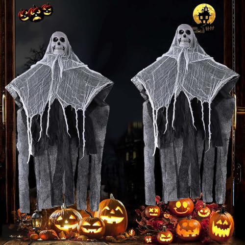 VIDSTW 2 Stück Halloween Deko Totenkopf Deko, Helloween Scary Geist Deko Halloween Deko Outdoor, Schaffen Sie eine Halloween-Horror-Atmosphäre, für Spukhaus, Flur Garten Fenster (60cm x 85cm) von VIDSTW
