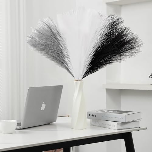 VIDSTW 30 Stück 55 cm Pampasgras Künstlich Trockenblumen Pampasgras de Deko Wohnzimmer Getrocknete Blüten Flauschig Faux Boho für Dekorieren Sie Schlafzimmer Wohnzimmer Hochzeit (Dreifarbig B) von VIDSTW