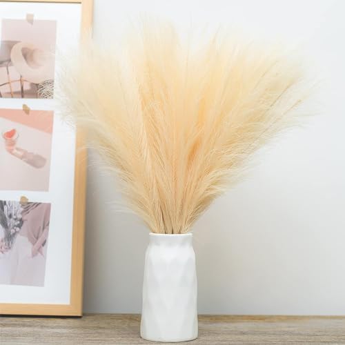 VIDSTW 30 Stück Pampasgras Hellgelb 55 cm Künstlich für Deko - Flauschig Faux Boho Wohnzimmer Deko für Zuhause Küche Hochzeit von VIDSTW