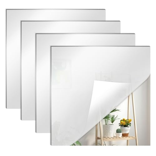 VIDSTW 4 Stück Spiegel Selbstklebend Flexibilität Selbstklebende Spiegel Ablösbarer Selbstkleber Aufkleber Ablösbarer Selbstkleber für Schlafzimmer Zimmer Gästetoilette Badezimmer Fitnessraum von VIDSTW
