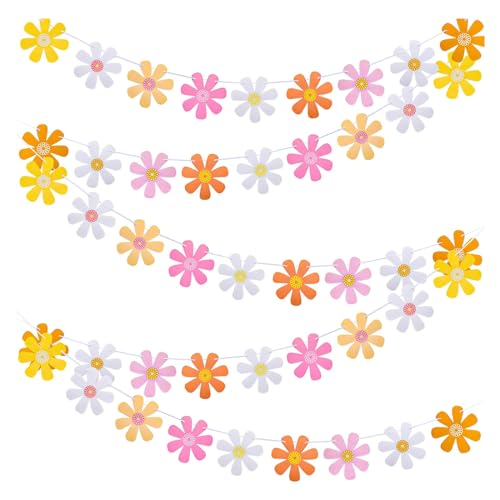 VIDSTW 5 Stück Gänseblümchen Boho Banner Party Dekorationen Happy Birthday Girlande Gänseblümchen Deko Girlande Girlande Gänseblümchen Blumen Hängebanner Papier Blumen Geburtstag Deko von VIDSTW