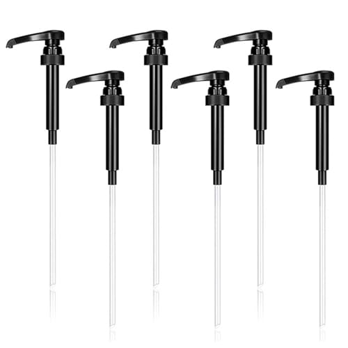 VIDSTW 6 Stück Dosierpumpe Pumpspender Wiederverwendbar mit 6 Langer Strohhalm Dosierpumpe 1l Sirup Sirup Spender Pumpspender Sirup für Familie, Café, Milchteeladen, Restaurant (Schwarz) von VIDSTW