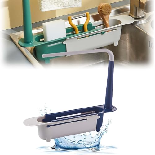 VIDSTW Spülbecken Organizer Skalierbar Spüllappenhalter Einstellbar Schwammhalter Spülbecken Spüle Organizer Unten Hohles Design Under Sink Organizer für Legen Lappen Schwämme (Blau) von VIDSTW