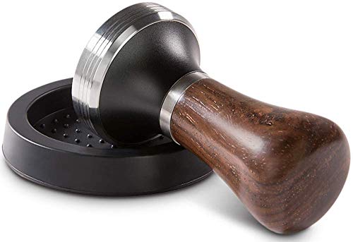 VIENESSO Barista Tamper Set (Limited Edition) – Design Kaffee Stempel mit Echtholzgriff inkl. Ablage, Kaffeemehlpresser zum verdichten für den Siebträger + gratis E-Book! (Dunkelbraun, 51 mm) von VIENESSO