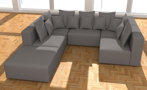 VIENNA INTERNATIONAL FURNITURE Grau Wohnlandschaft Hollywood 6-teilig + 14 Kissen Modular Alcantara Look Sofa Eckgarnitur Gästebett Premium Komfort VIENNA INTERNATIONAL FURNITURE Grau Wohnlandschaft Hollywood 6-teilig + 14 Kissen Modular Alcantara Look Sofa Eckgarnitur Gästebett Premium Komfort von VIENNA INTERNATIONAL FURNITURE