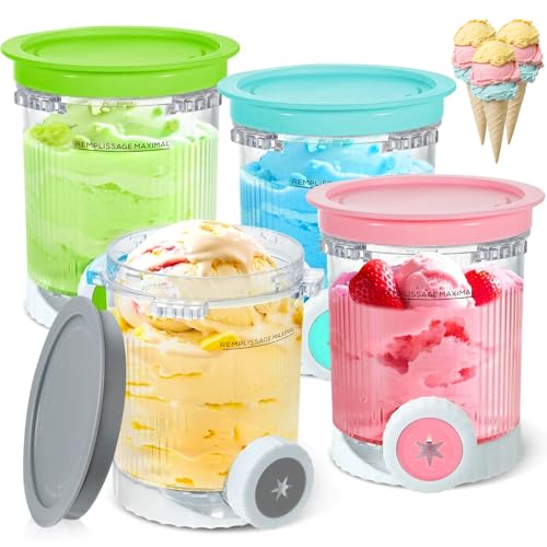 Ersatz für Ninja Creami Behälter, Pints und Deckel für Ninja CREAMi NC701 NC700 Eismaschinen-Zubehör, 473 ml Behälter Eismaschine (grau, rosa, blau, grün, 4 Stück) von VIEOAGEO