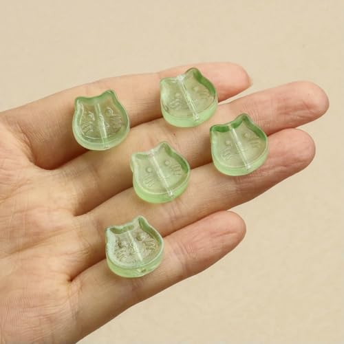 20pcs/lot Cat Shape Cute MultiColor Glass Lampwork Beads Loose Charms Beads for Jewelry Making DIY Bracelet Necklace Accessories-green-20pcs von VIEPGJ