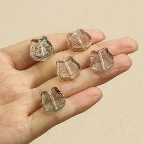 20pcs/lot Cat Shape Cute MultiColor Glass Lampwork Beads Loose Charms Beads for Jewelry Making DIY Bracelet Necklace Accessories-green orange-20pcs von VIEPGJ