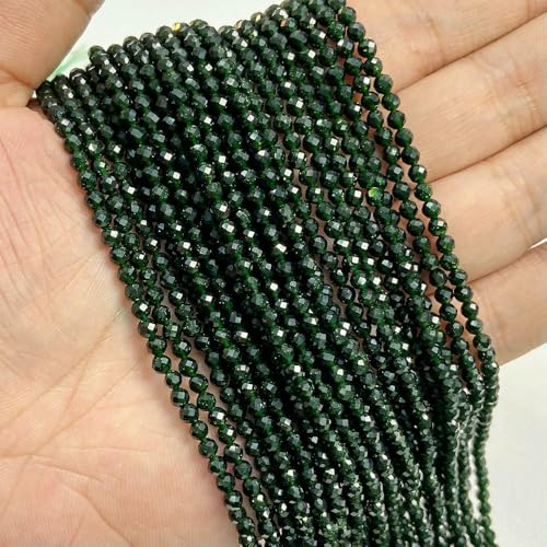 2mm 3.0mm 4.0mm Natural Stone Beads Faceted Green Malachite Turquoises Agates Quartz Spacer Beads for Jewelry Making DIY Accessries-Green Sandstone-3.0mm about 1 von VIEPGJ
