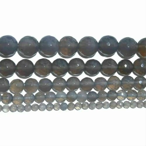 4 6 8 10 MM Faceted Natural Stone Bead Pink Quartz Amethysts Agates Lapis lazuli For Jewelry Making DIY Bracelet Necklace-Grey agate-8mm 45pcs beads von VIEPGJ