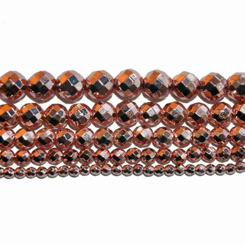 4 6 8 10 MM Faceted Natural Stone Bead Pink Quartz Amethysts Agates Lapis lazuli For Jewelry Making DIY Bracelet Necklace-Rose Gold Hematite-6mm 60pcs beads von VIEPGJ