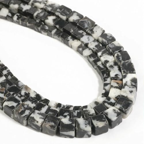 4 6 8mm Natural Square Beads Jasper Opal Jade Rose Quartz Crystal Loose Cube Stone Bead for Jewelry Making DIY Bracelet 15inch-Zebra jasper-4.0mm 92pcs beads von VIEPGJ