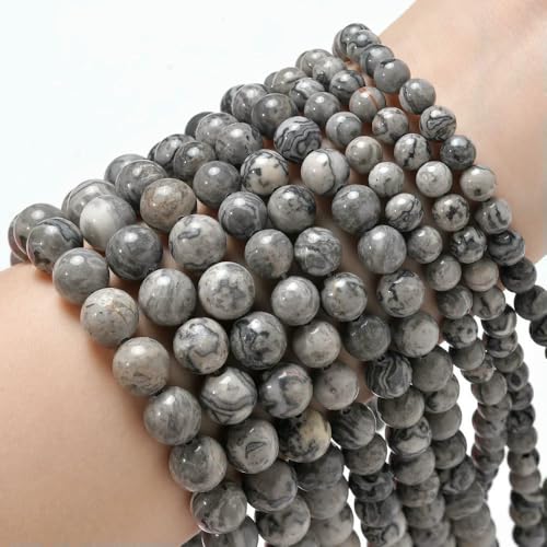 Natural Stone Beads Blue Tiger Eye Agate Turquoise Rose Quartz lapis Jade Round Loose Beads for Jewelry Making DIY Bracelet-Grey map-8mm about 45 pcs von VIEPGJ