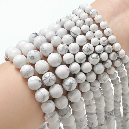 Natural Stone Beads Blue Tiger Eye Agate Turquoise Rose Quartz lapis Jade Round Loose Beads for Jewelry Making DIY Bracelet-Howlite-6mm about 61 pcs von VIEPGJ