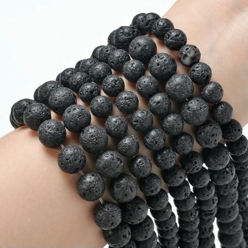 Natural Stone Beads Blue Tiger Eye Agate Turquoise Rose Quartz lapis Jade Round Loose Beads for Jewelry Making DIY Bracelet-Lava-8mm about 45 pcs von VIEPGJ