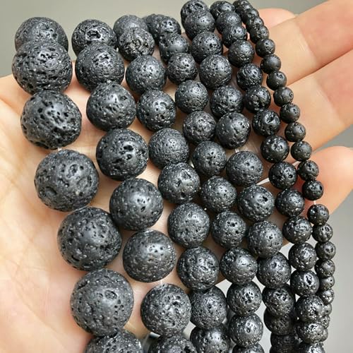 Natural Stone Multicolor Tiger Eye Round Loose Beads For Jewelry Making 4 6 8 10 12 14.0mm DIY Bracelet Accessories 15'' Strands-Black Volcanic Lava-14.0mm (appr von VIEPGJ