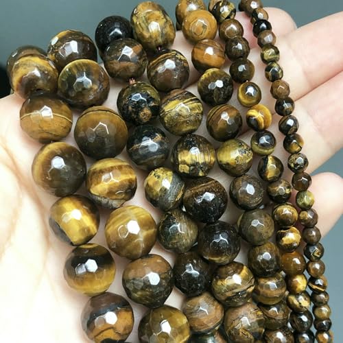 Natural Stone Multicolor Tiger Eye Round Loose Beads For Jewelry Making 4 6 8 10 12 14.0mm DIY Bracelet Accessories 15'' Strands-Faceted Yellow-10mm (approx 36pc von VIEPGJ