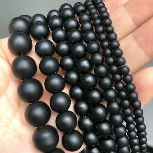 Natural Stone Multicolor Tiger Eye Round Loose Beads For Jewelry Making 4 6 8 10 12 14.0mm DIY Bracelet Accessories 15'' Strands-Matte Black Agate-10mm (approx 3 von VIEPGJ