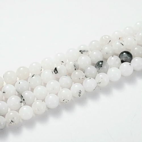 Natursteinperlen, Tigerauge, Achate, Amazonit, Jade, Mondstein, Quarz, Lavaperlen zur Schmuckherstellung, DIY-Armbandzubehör – schwarzer Haarkristall – 12 mm (ca. 30) von VIEPGJ