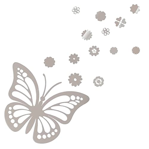 3D Schmetterling Wandtattoo Blumen Wanddeko Modern Wohnzimmer Schlafzimmer Flur Badezimmer Spiegel Wand Aufkleber Silber von VIERSHU