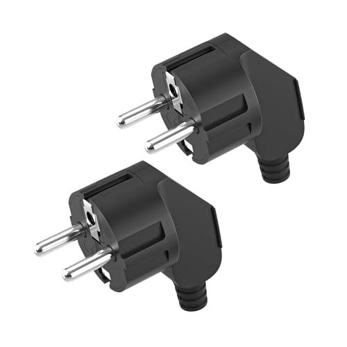 2 Stücke Schuko Stecker,Schutzkontakt-Stecker mit Knickschutztülle,Euro Stecker 250V (16A) für 8-10mm Kabel,Schuko Winkelstecker,Schukostecker Abgewinkelt,IP20 für Den Innenbereich,Schwarz von VIEVRE