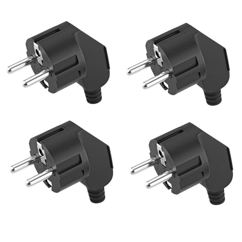 4 Stücke Schukostecker Winkel,Winkelstecker 250v (16A),Schuko Winkelstecker für 8-10mm Kabel,Schuko Stecker Abgewinkelt,Schukostecker Abgewinkelt IP20 für Den Innenbereich,Schwarz von VIEVRE