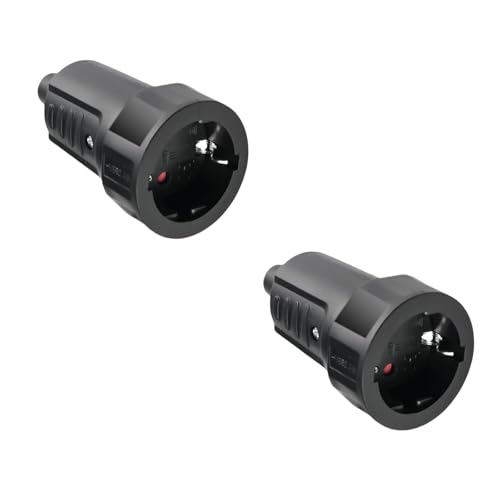 VIEVRE 2 Stücke Schuko Kupplung，Kupplung Schwarz 250V/16A, Schuko Stecker Kupplung IP20, PVC Schutzkontakt Kupplung, Schuko Kabel Kupplung, Euro Kupplung für 10mm Kabel von VIEVRE