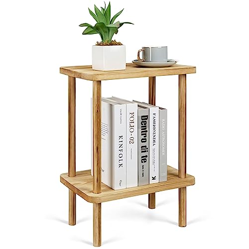 VIEWALL Beistelltisch Holz mit Aufbewahrungsregal 2 Stöckiger Nachttisch 40x26x55 cm Couchtisch klein für Schlafzimmer Wohnzimmer Balkon Büro Küche Kleiner Tisch von VIEWALL