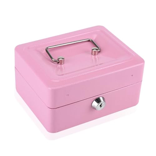 VIFER Mini-Sicherheitsbox, tragbar, abschließbar, aus Stahl, kleiner Sicherheitssafe mit 2 Schlüsseln, Aufbewahrungsbox Spardose mit Schloss mit Schlüssel (Rosa) von VIFER