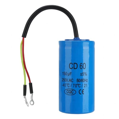 VIFER CD60 Kondensator, Motorkondensator mit Drahtleitung, 150 uf 250V 50/60 Hz Run-Kondensator für Motorluftkompressor von VIFER