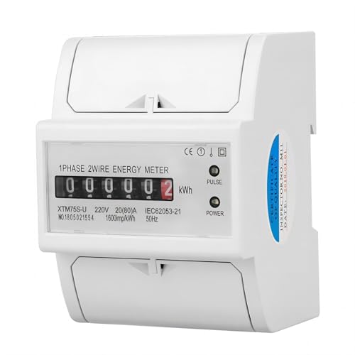 1-Phasen-Digitalenergiezähler 1-Phasen 2 Draht 4 XTM75S-U Din Rail Stromverbrauch Wattmeter Energiezähler Elektronischer Stromzähler (20(80) A) von VIFER