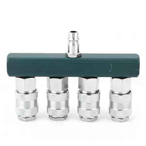 VIFERR Druckluftverteiler, 4-Wege Verteiler Anschluss 1/4" NPT Druckluftverteiler Luftschlauchkupplung Pneumatischen Anschlüssen Druckluftschnellkupplungen 4-Wege-Schnellkupplung von VIFERR